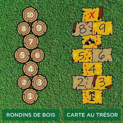 Jeux de marelle thématiques en gazon artificiel